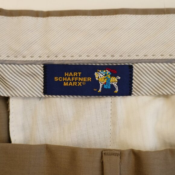 DAMAGED Hart Schaffner Marx Wool Tan Dress Pants 42 / 28 Pleated Cuffed High Ris - Picture 6 of 7